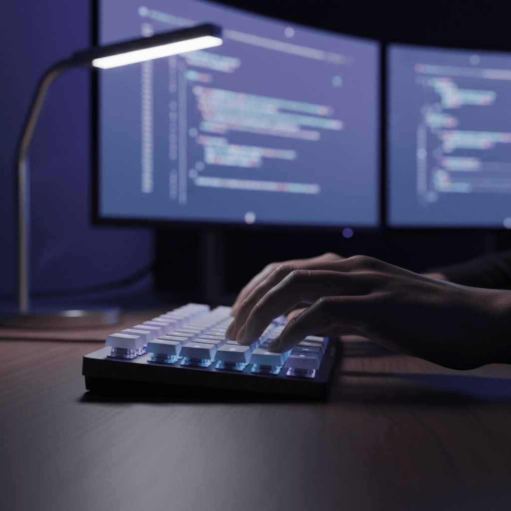 Desarrollador escribiendo código en teclado mecánico